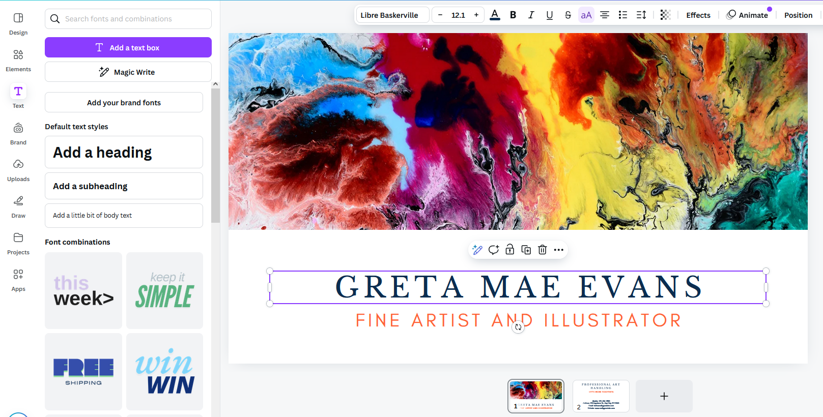 Editing text Screenshot of text editing in Canva