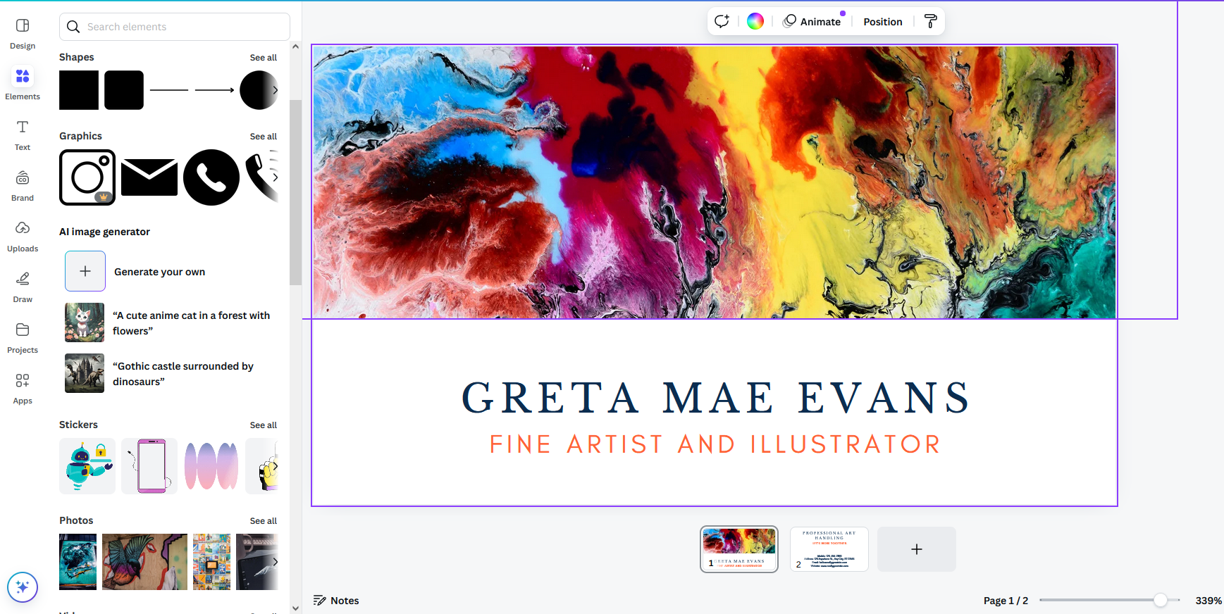 Adding elements Screenshot of adding elements in Canva