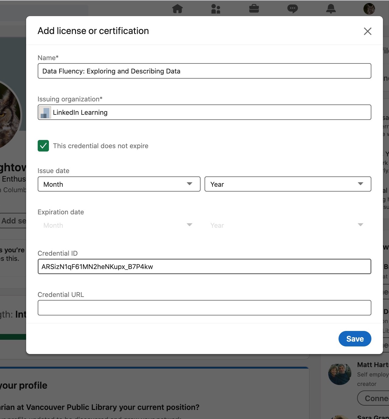 Screenshot of how to add Linkedin Learning certificates to your own Linkedin profile