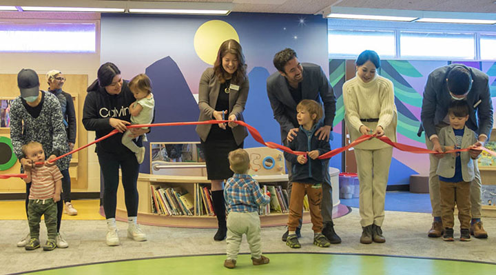 Kids cut ribbon to open Vancouver Public Library's early learning space at Britannia