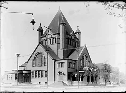 Historical black and white photo - church