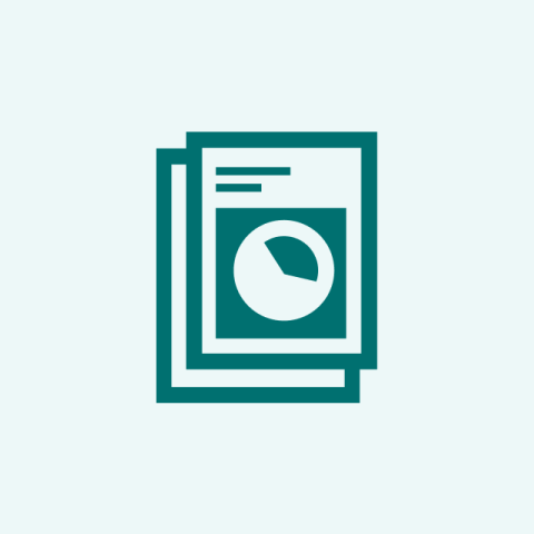 A stylized image of two pieces of paper, with the top piece of paper showing a pie chart.