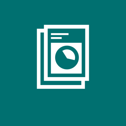 A stylized image of two pieces of paper, with the top paper showing a pie chart, in white and in front of a solid green background.