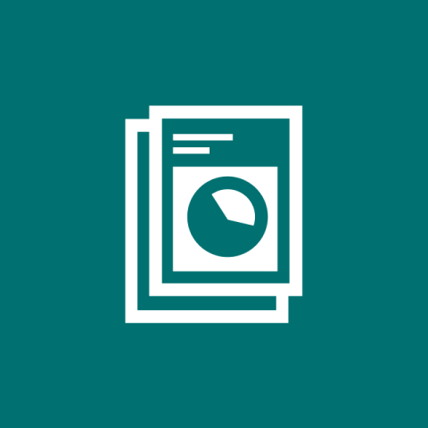 A stylized image of two pieces of paper, with one of them containing a large pie chart.