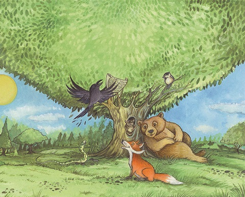 Animals under a tree